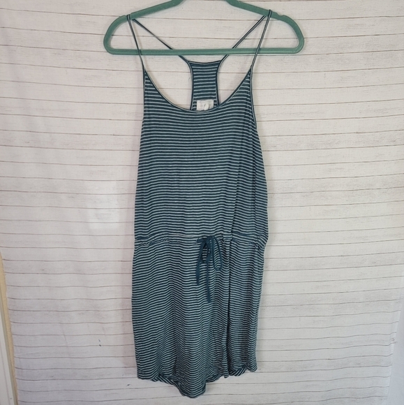 LOU & GREY TEAL STRIPED LINEN BLEND RACER BACK DRESS, SZ LARGE - Picture 1 of 13
